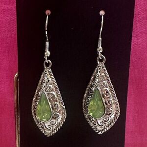 Silver Toned Filigree Gemstone Dangle Earrings